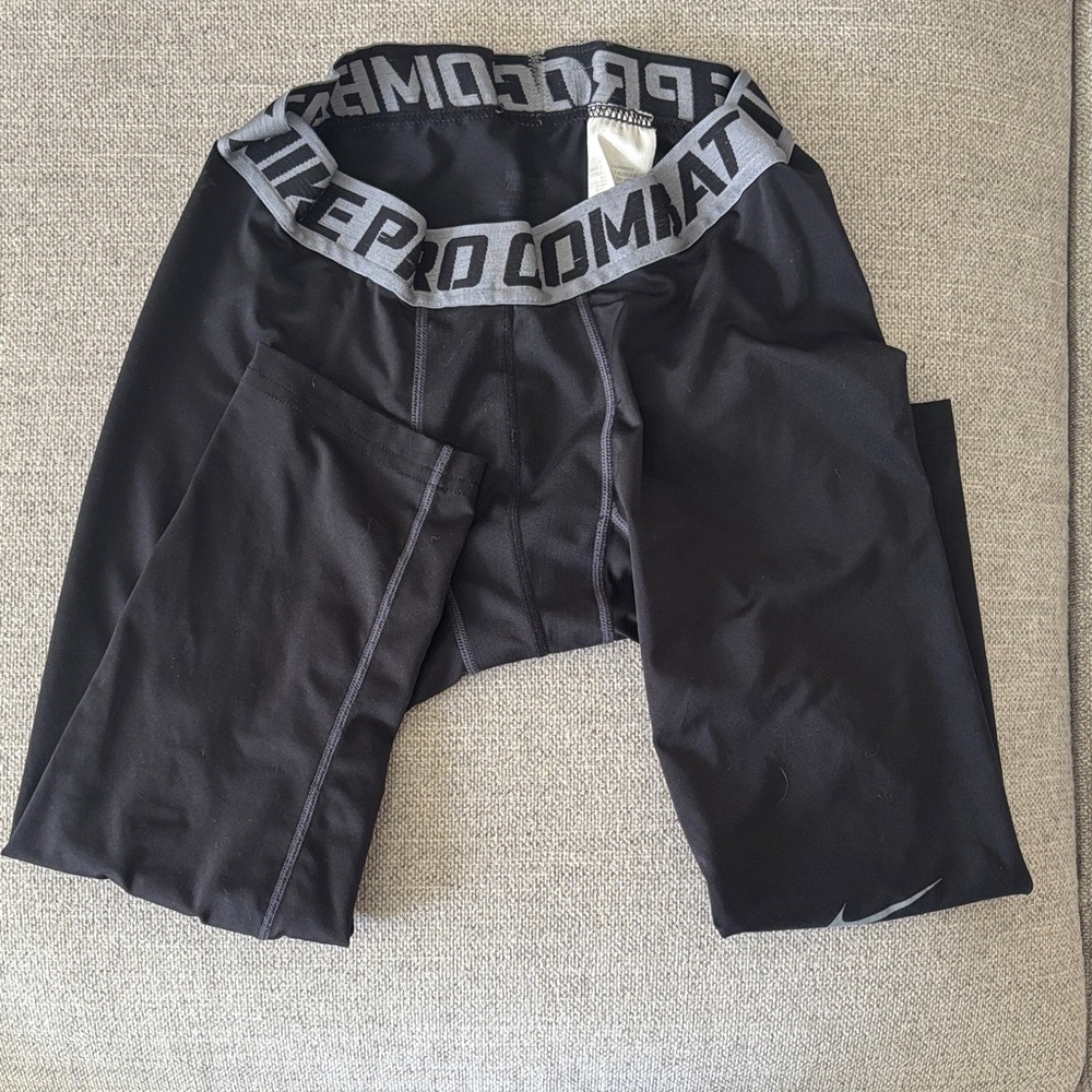 Nike Black Performance Compression Pants with Gray Waistband